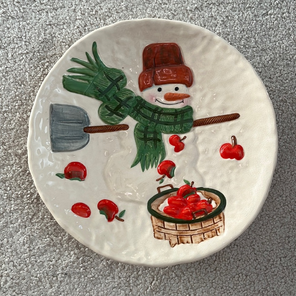 Vintage Decorative Hand Painted Christmas Snowman Plate